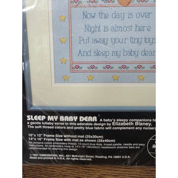 VTG Dimensions Counted Cross Stitch Kit 3703 Sleep My Baby Nursery 1991 - Picture 2 of 2